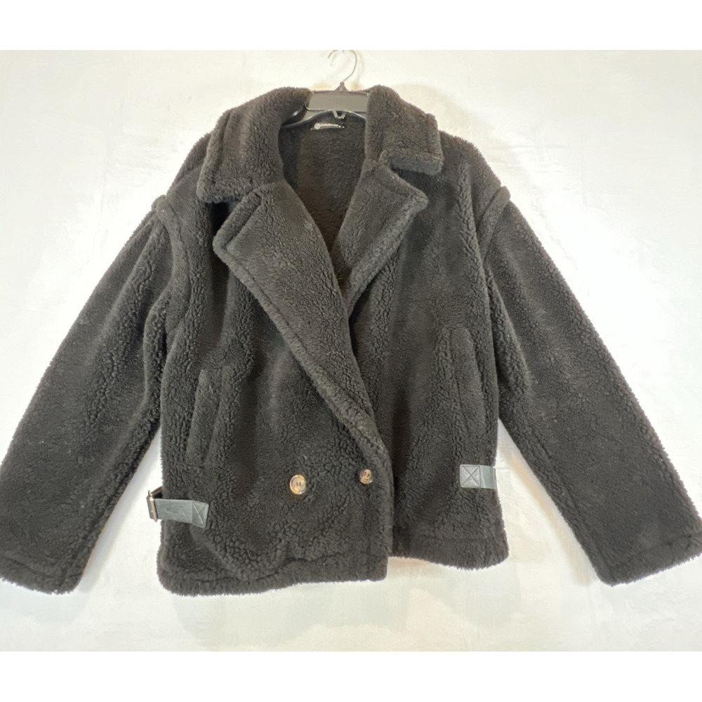 Pretty Garden Cozy Womens Double-Breasted Black Shacket Coat Size Small Fleece